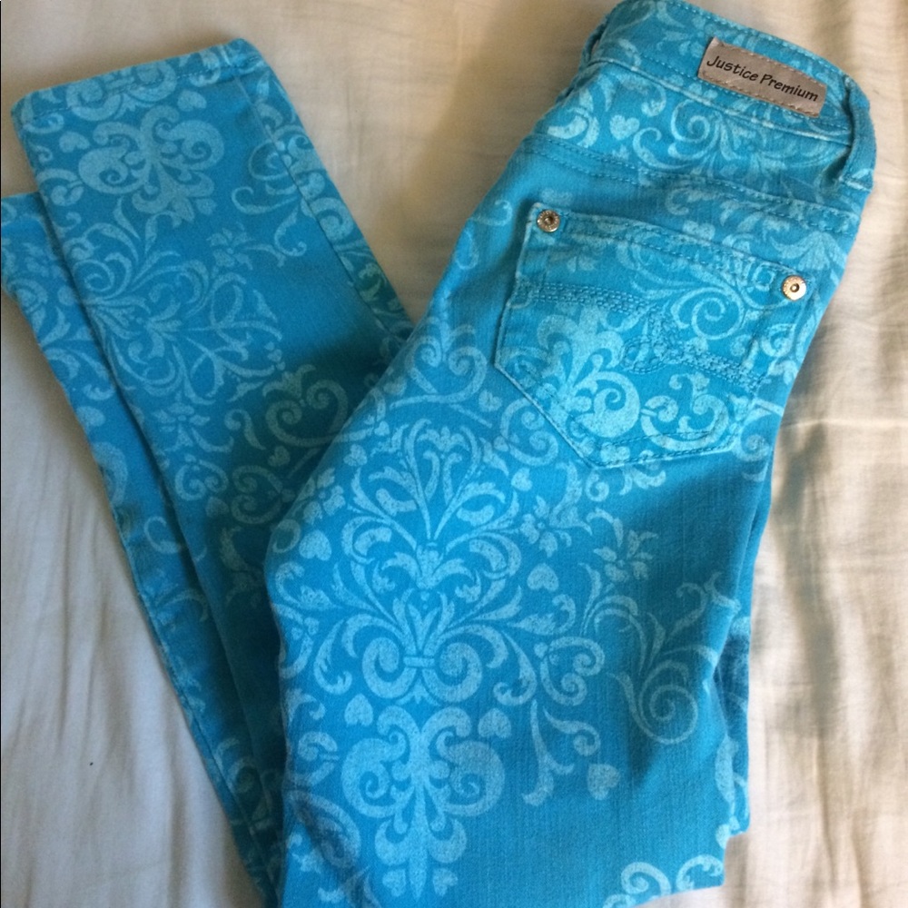Justice girls size 7 aqua patterned jeans